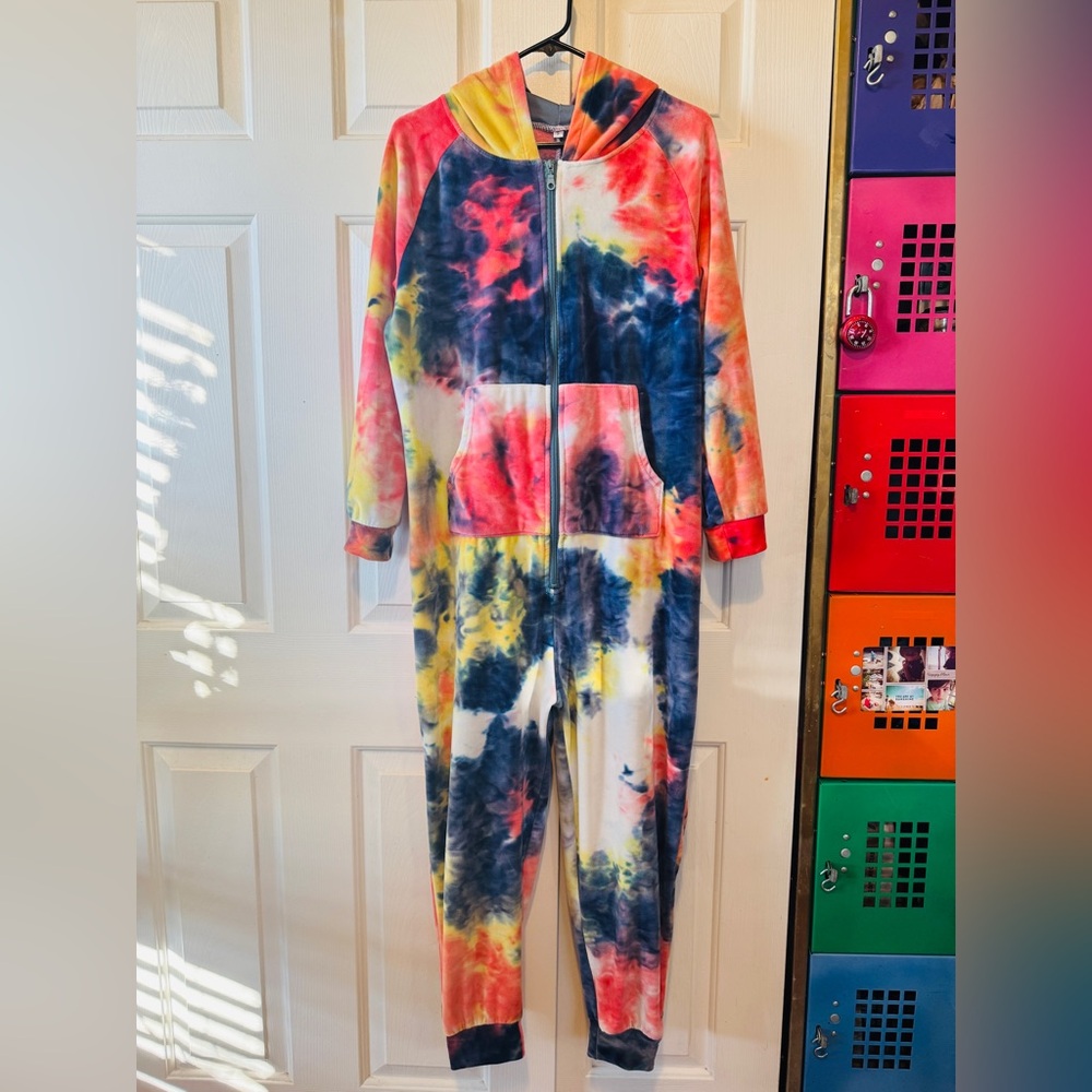Vibrant Tie-Dye Velour Onesie Hoodie